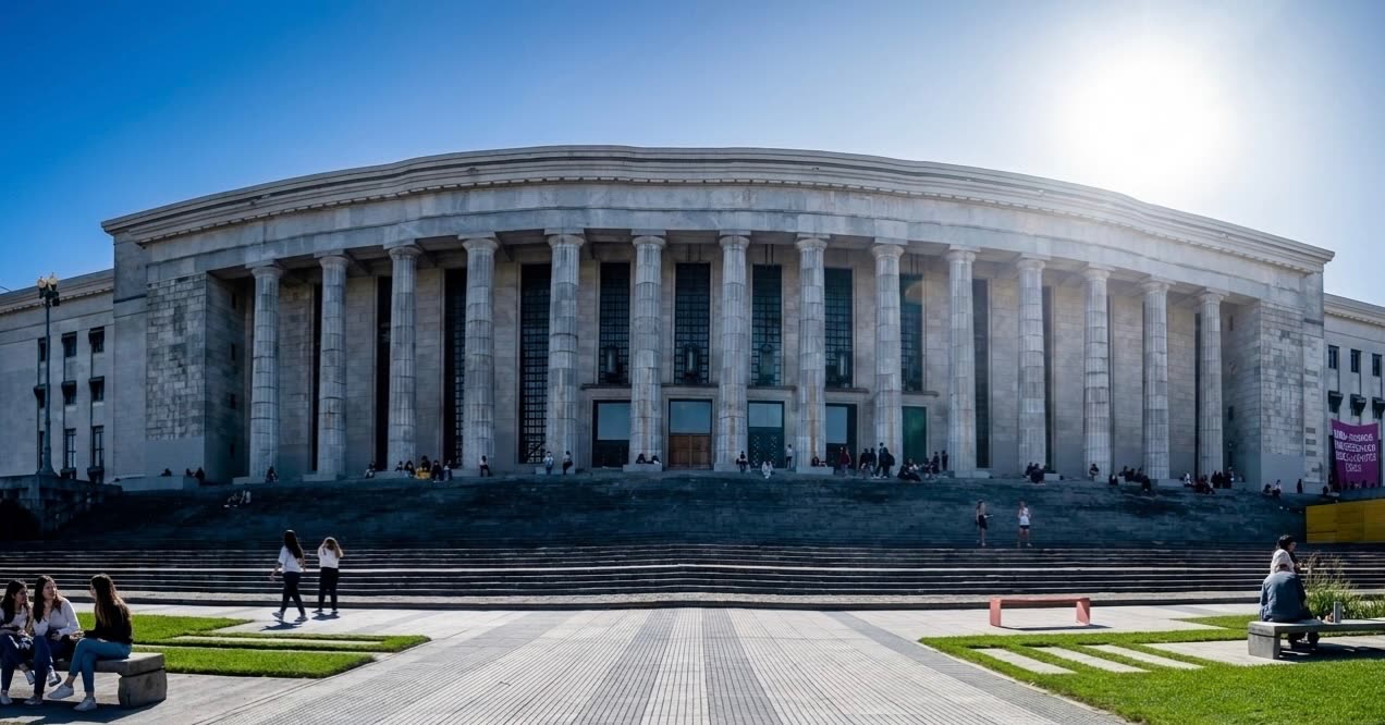 Fachada con columnas de la Facultad de Derecho de la UBA